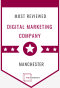 Warrington, England, United Kingdom agency Atomic Digital Marketing wins Most Reviewed Digital Marketing Company award