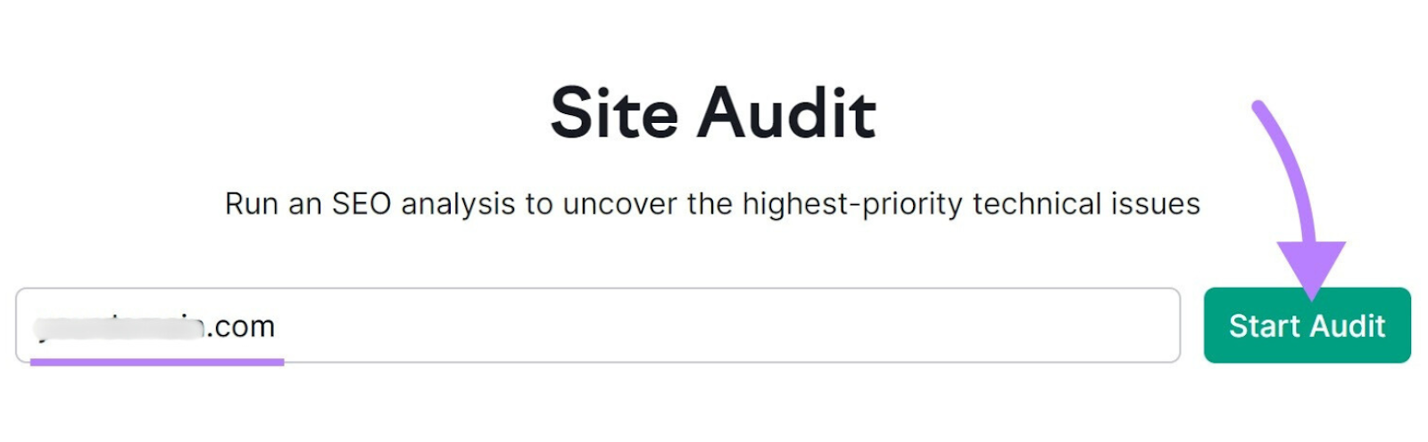 semrush site audit search bar with domain and start audit button highlighted