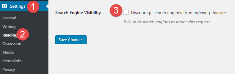 WordPress Search Engine Visibility checkbox