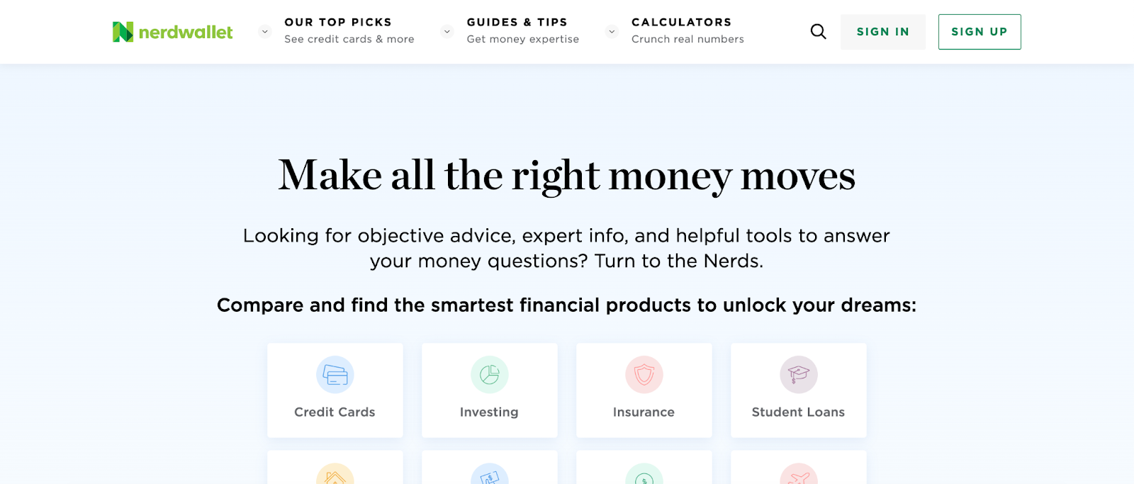NerdWallet's user interface