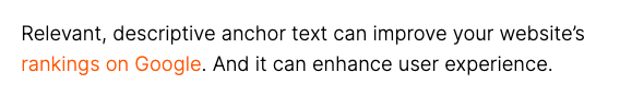 An example of a link where “rankings on Google” is the anchor text