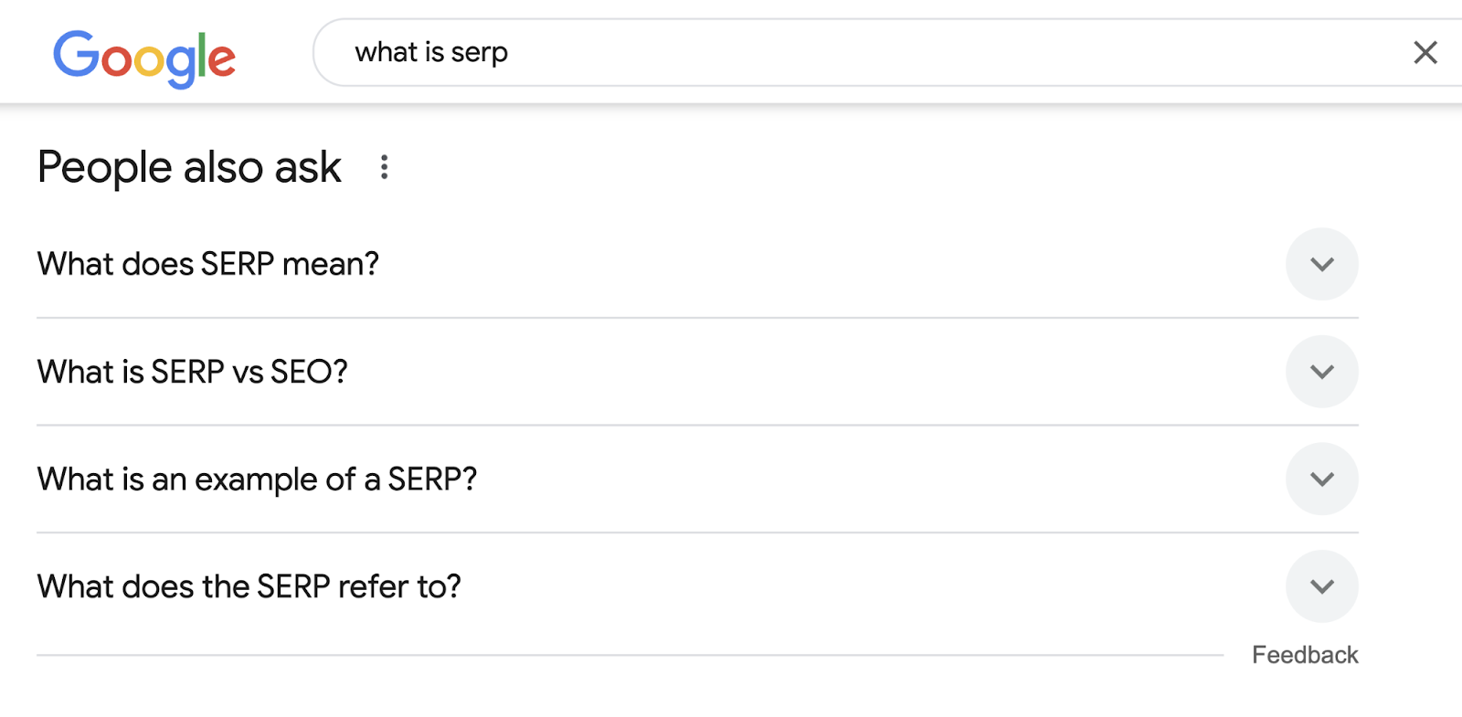 People also ask SERP feature shows related questions for what is serp.