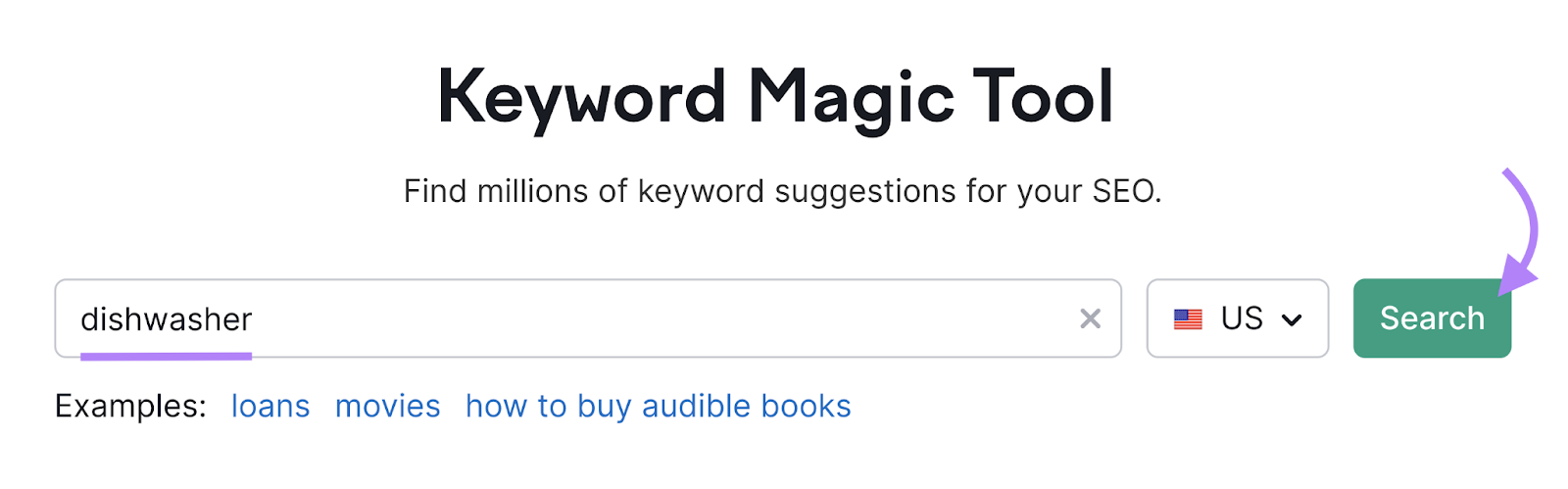 search the term dishwasher in keyword magic tool