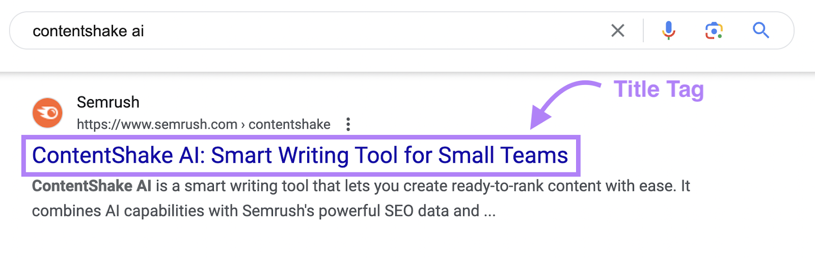 contentshake ai search result with title tag highlighted