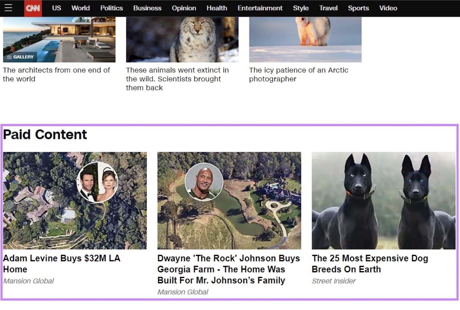 "Paid Content" section on CNN’s website