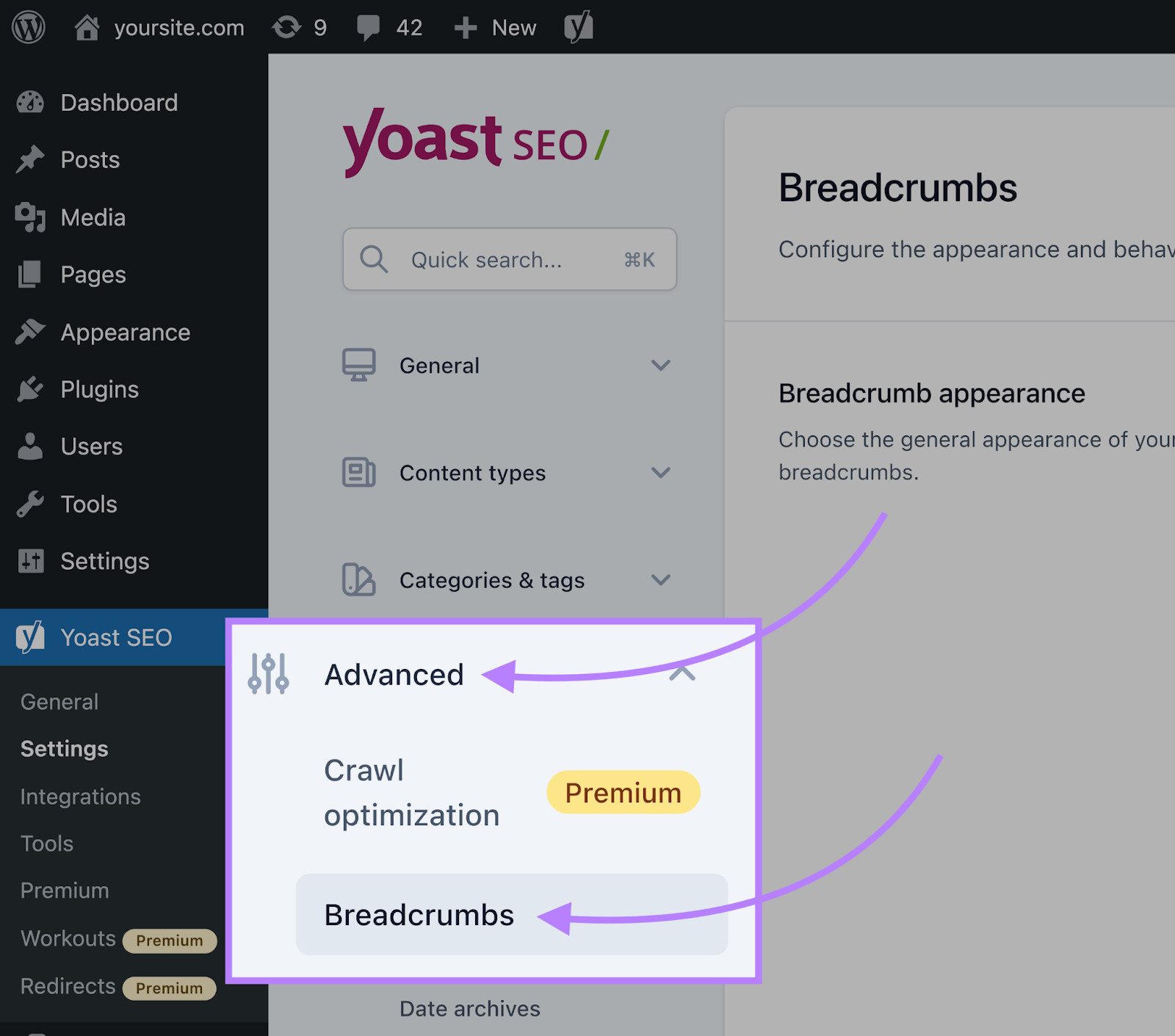 Navigate to Breadcrumbs