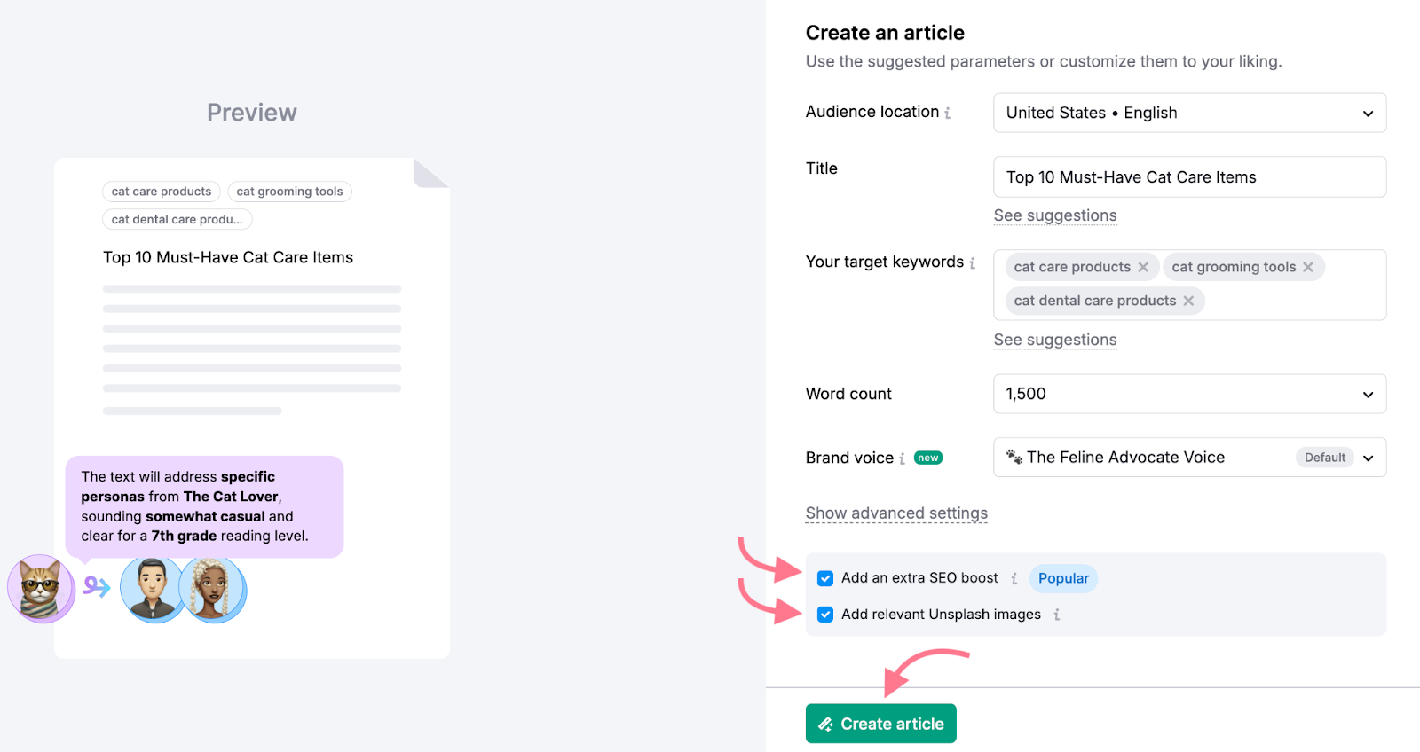 Creating content with ContentShake AI