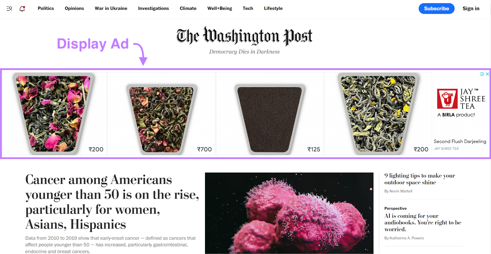 Google display ad on the Washington Post website