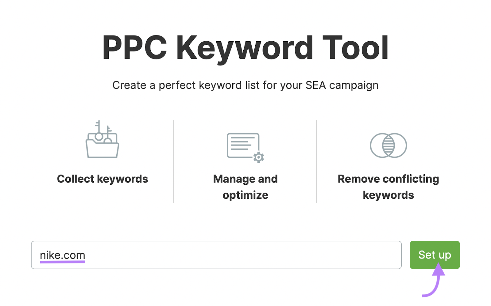 "nike.com" entered into PPC Keyword Tool search