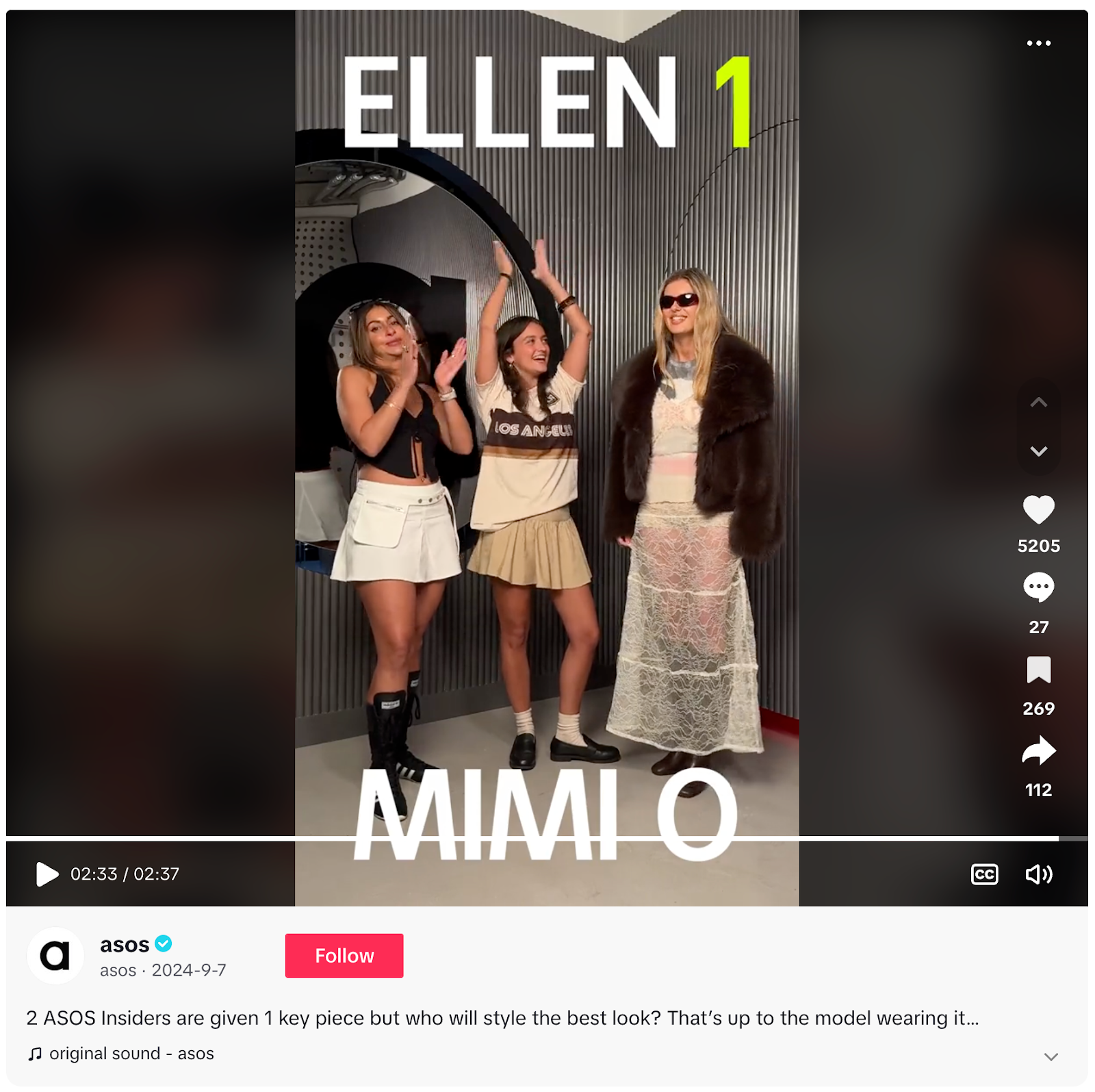 A model wears the winning outfit in an episode of Asos's social media series.