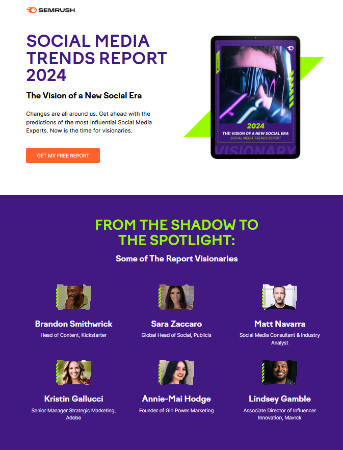 Semrush's social media trends report for 2024 landing page