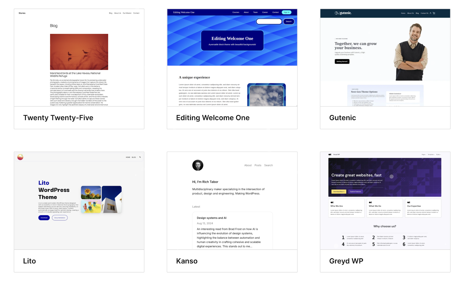 Examples of UX and SEO friendly themes like Gutenic, Kanso, and more.