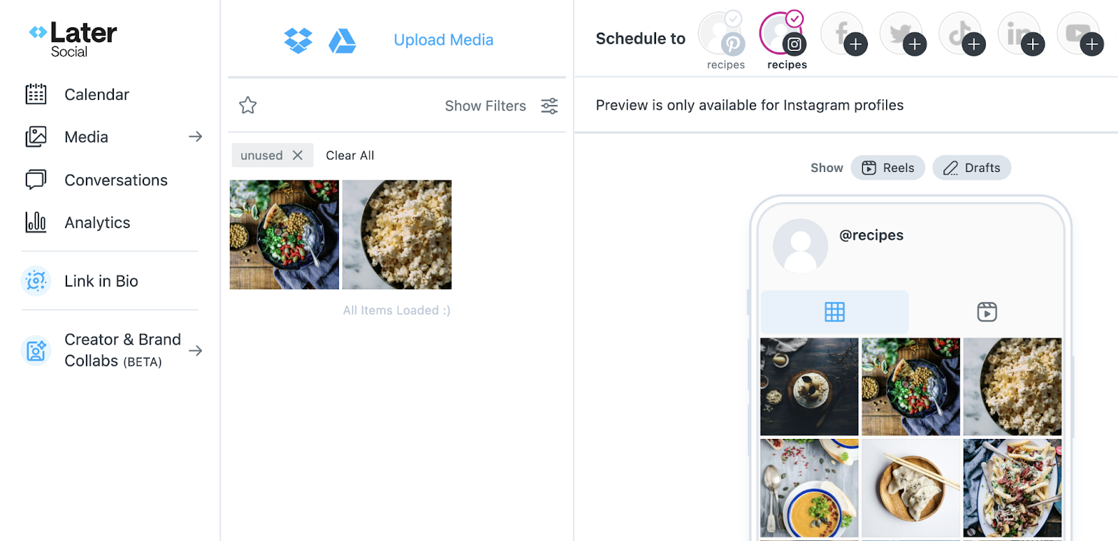 instagram grid view with later's social media tool