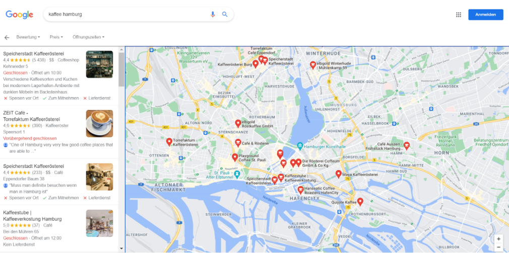 Google Maps zeigt Wegbeschreibungen an und hilft Nutzern dabei, Unternehmen und Standorte zu entdecken.