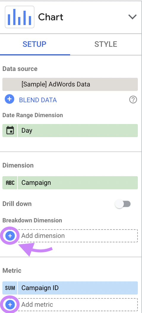 "Chart" setup options