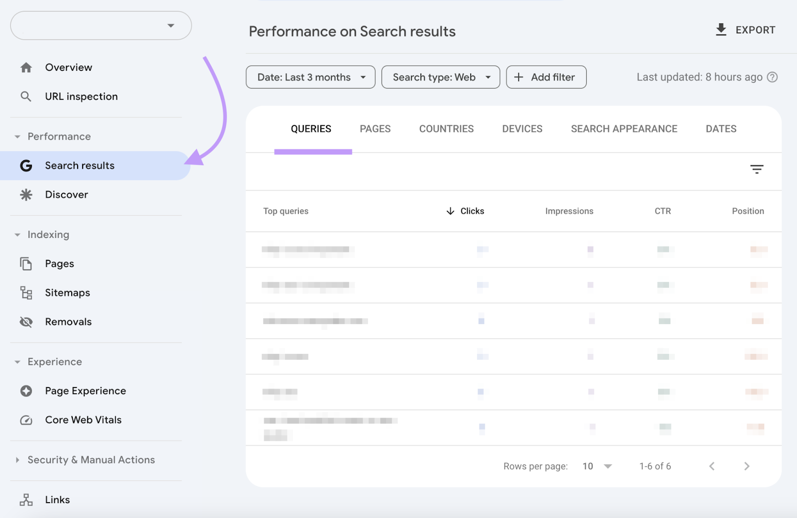 navigate to search queries table