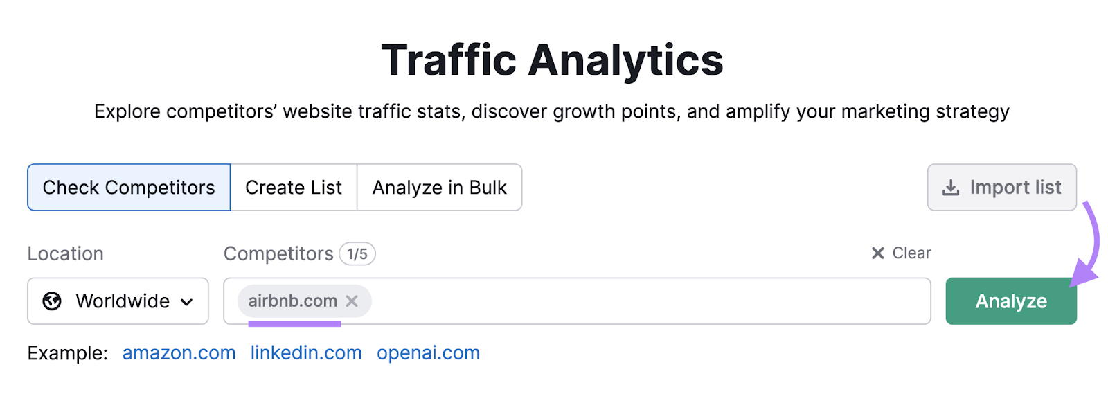 search for competitor in traffic analytics tool