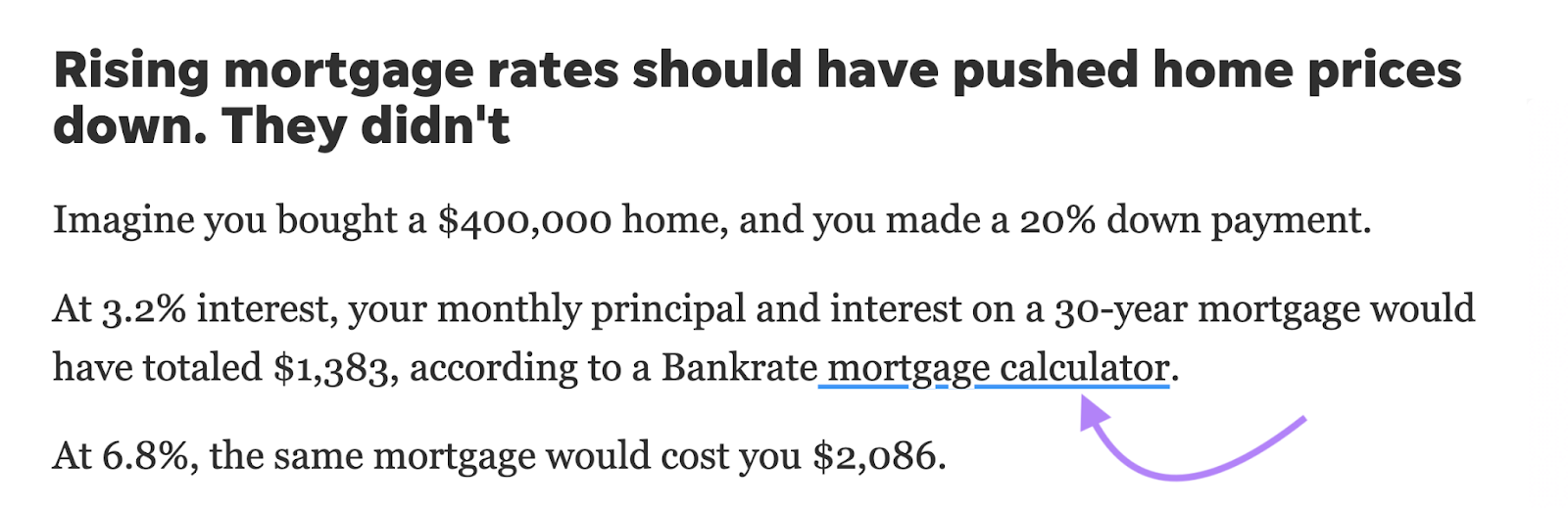 "mortgage calculator" link highlighted