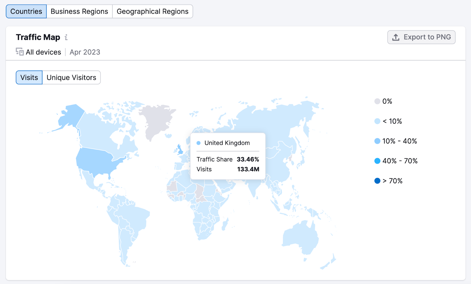 “Traffic Map" shows competitor’s global web traffic on the world map