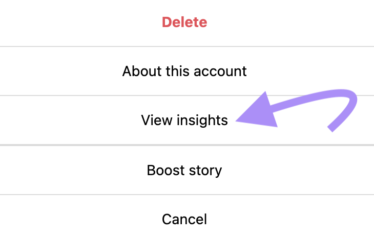 “View insights” selected from the Instagram story menu