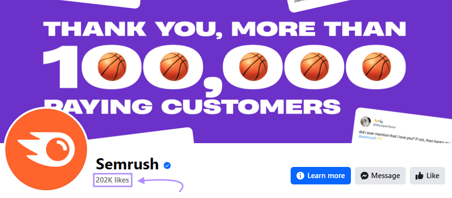 Semrush’s Facebook profile