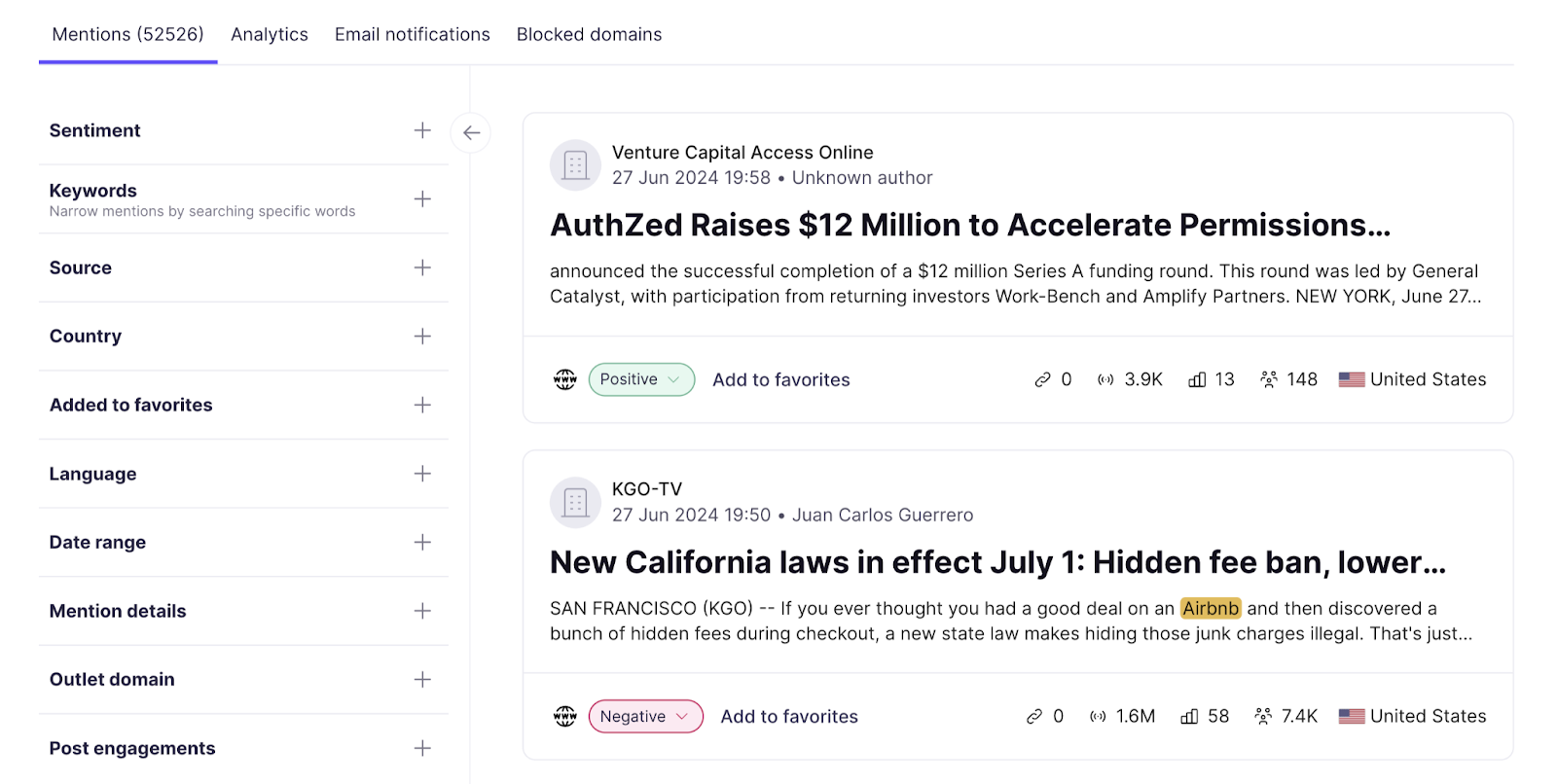 Mentions report shows where branded terms occur across the web