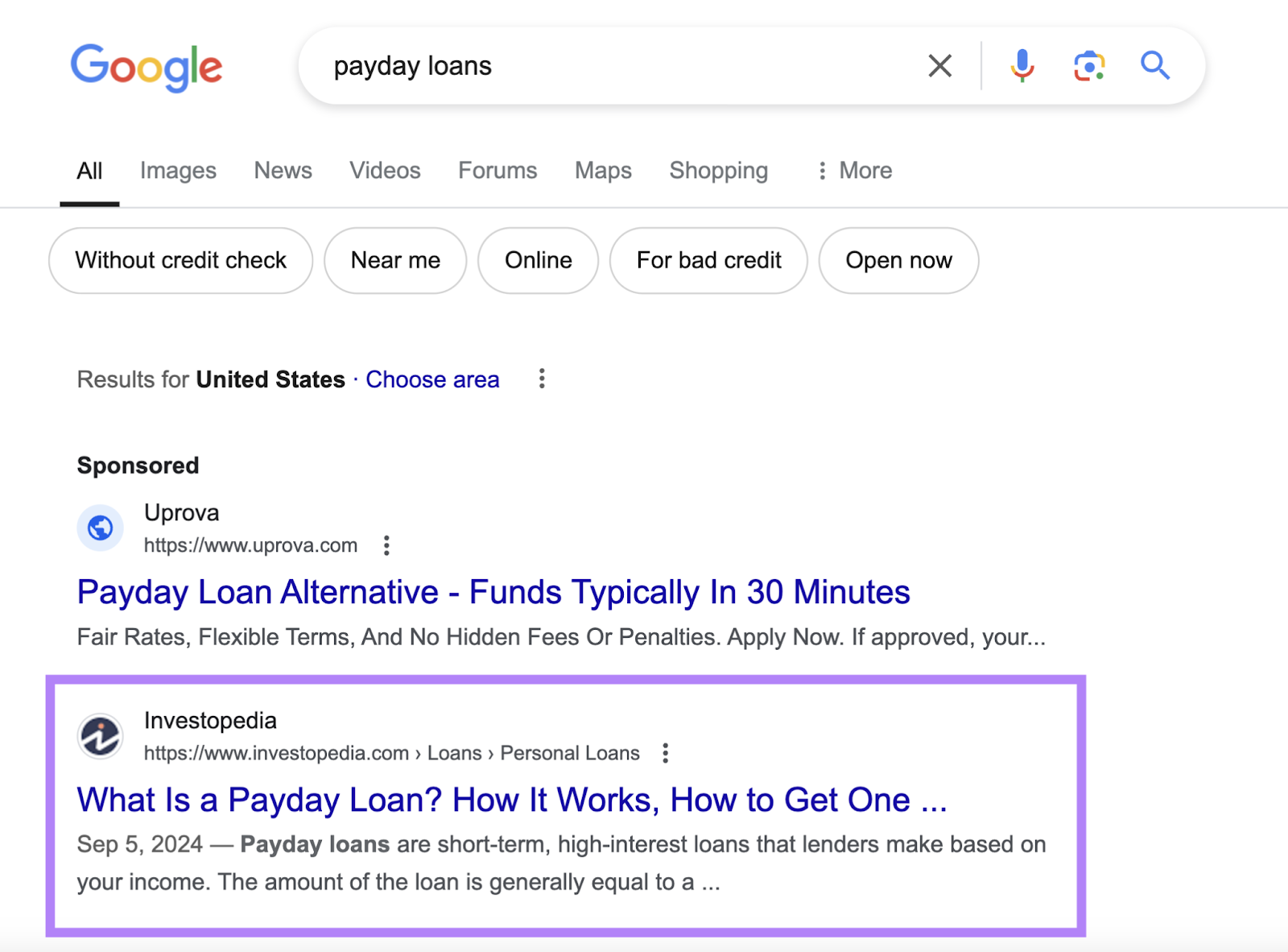 this site is the first organic listing in Google SERP for a keyword