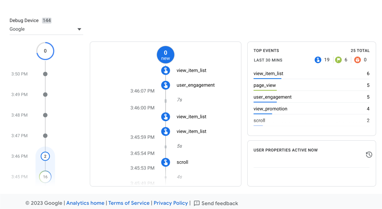 Debug Device dashboard