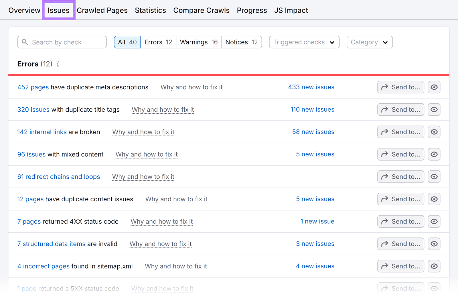 Site Audit Issues tab selected and highlighted