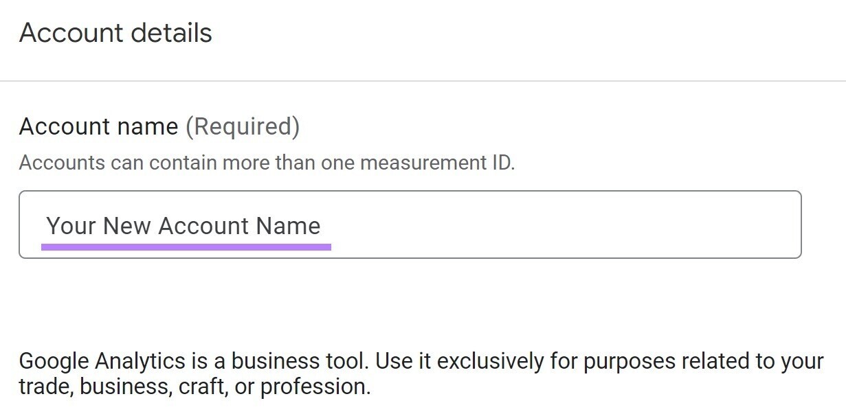 add your account in Google Analytics a name