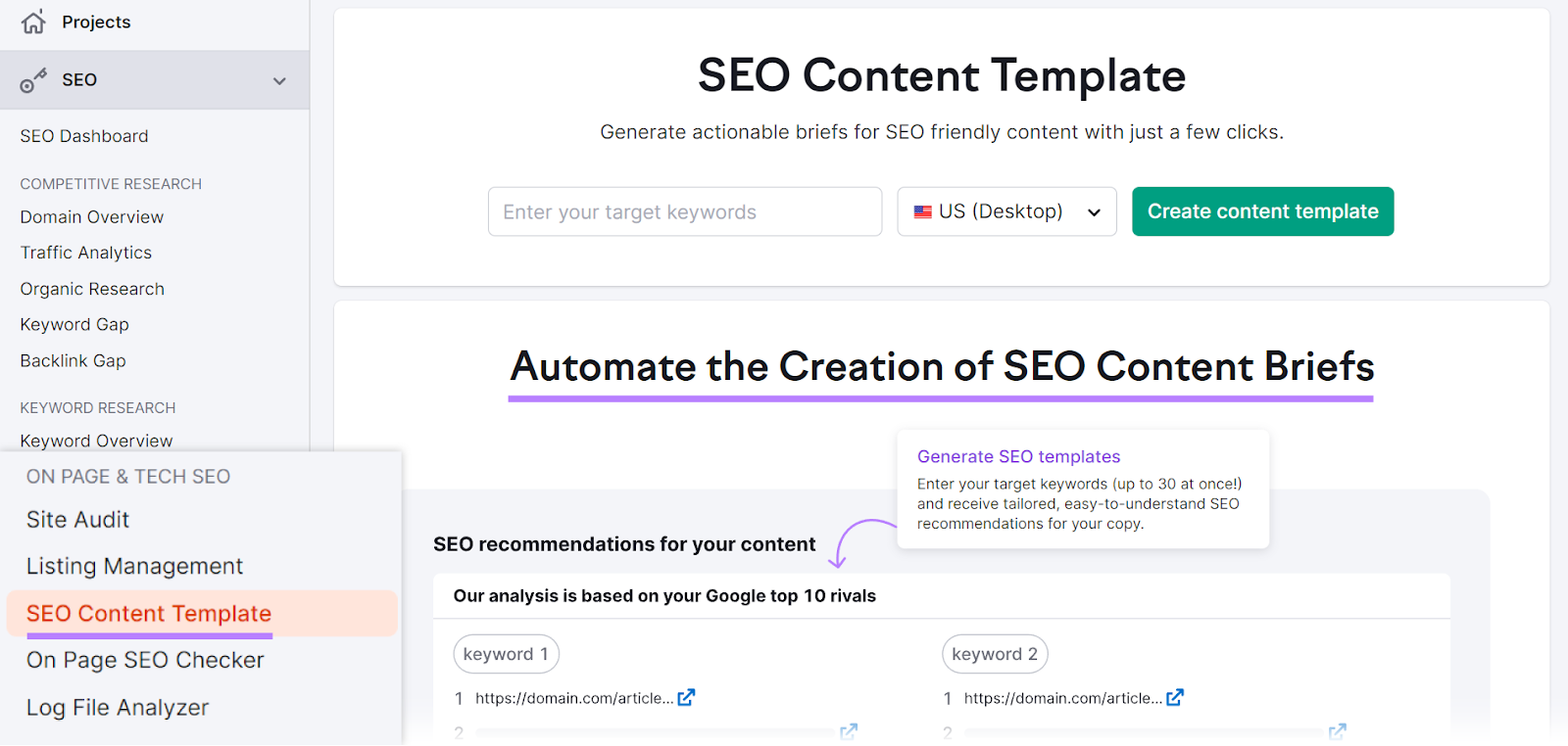 SEO Content Template tool