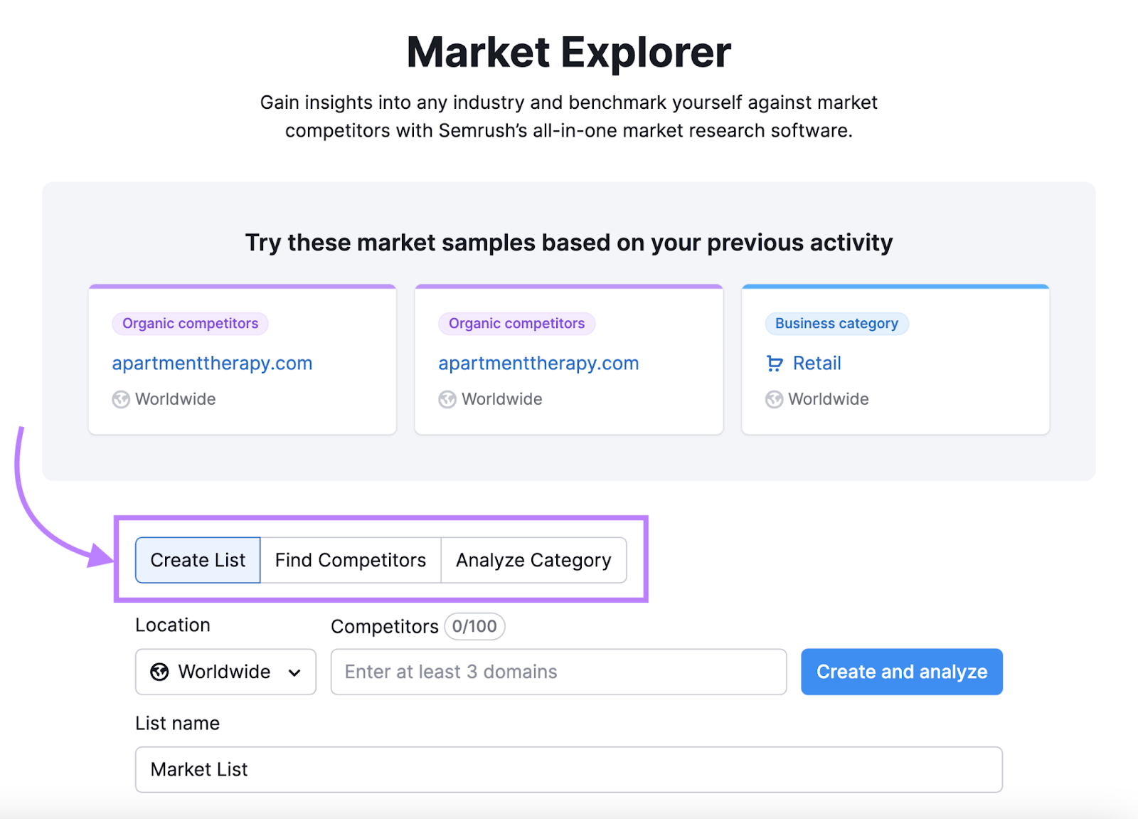 Market Explorer tool