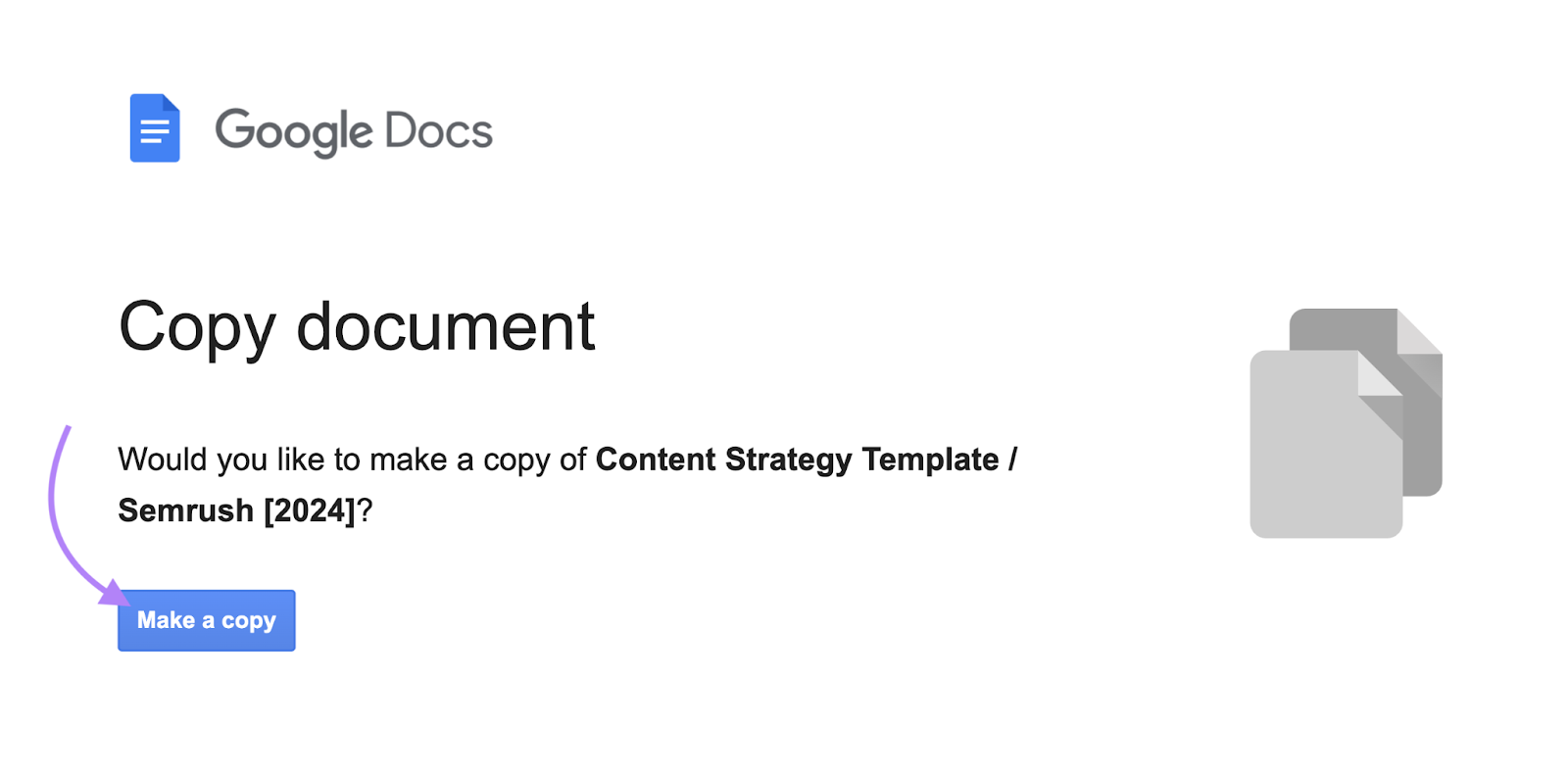 make a copy button highlighted for the content strategy template