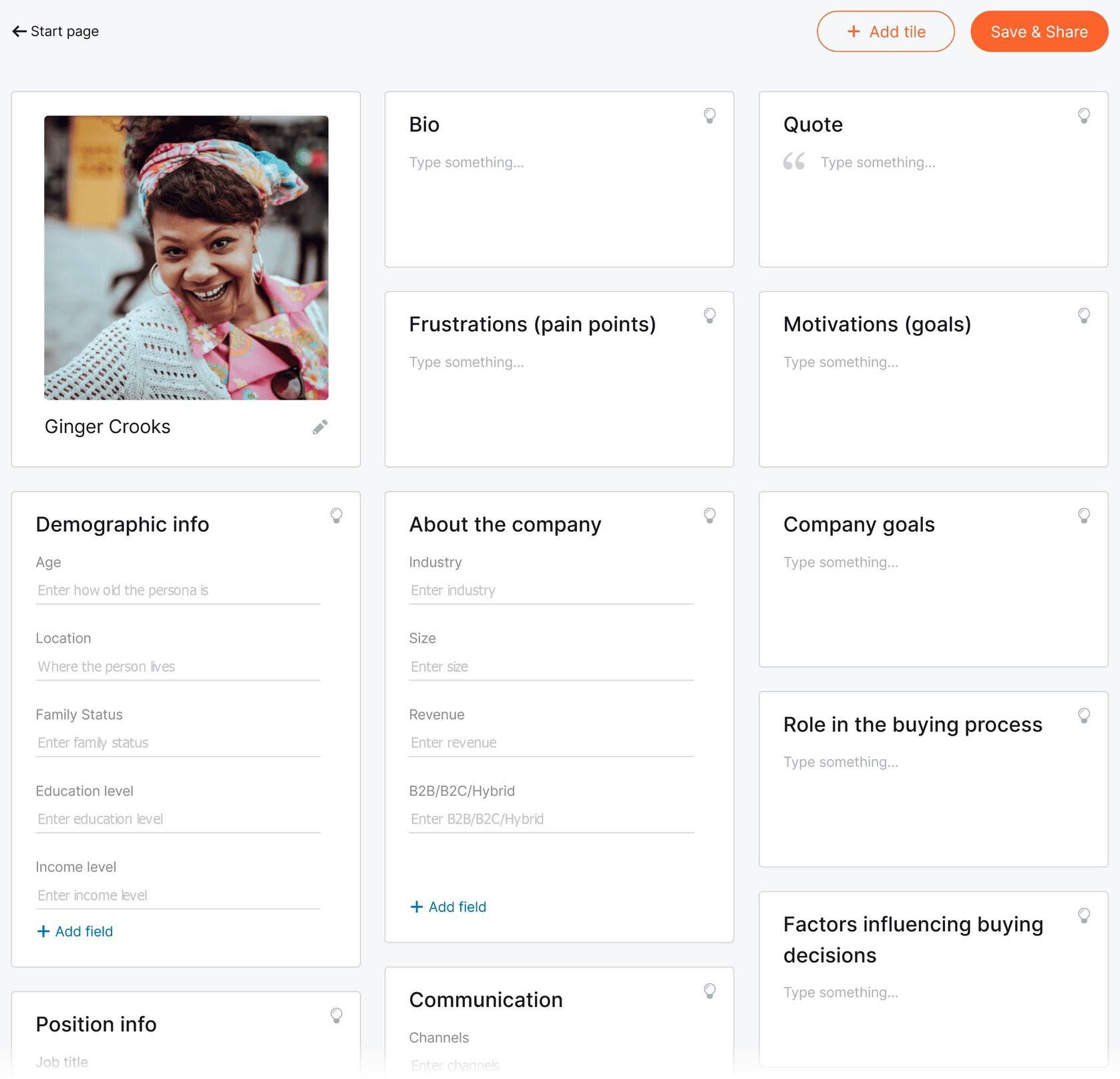 An empty buyer persona template in Semrush Persona