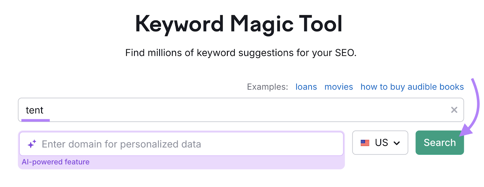 search for "tent" in Keyword Magic Tool