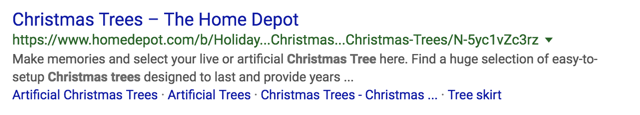 Screenshot of rich result for Christmas trees at The Home Depot