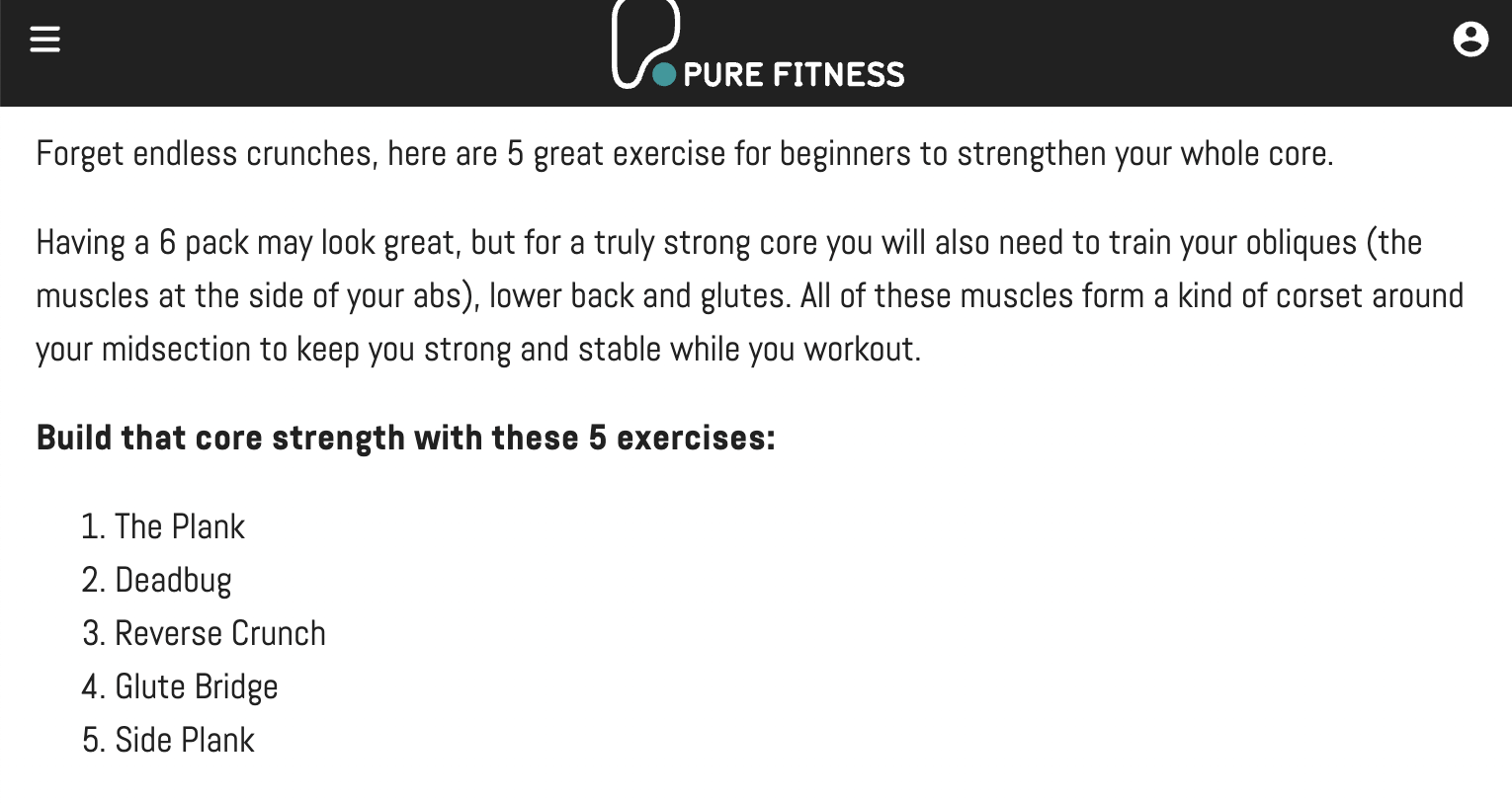 Summary at the top of the blog post states the five exercises before diving in.