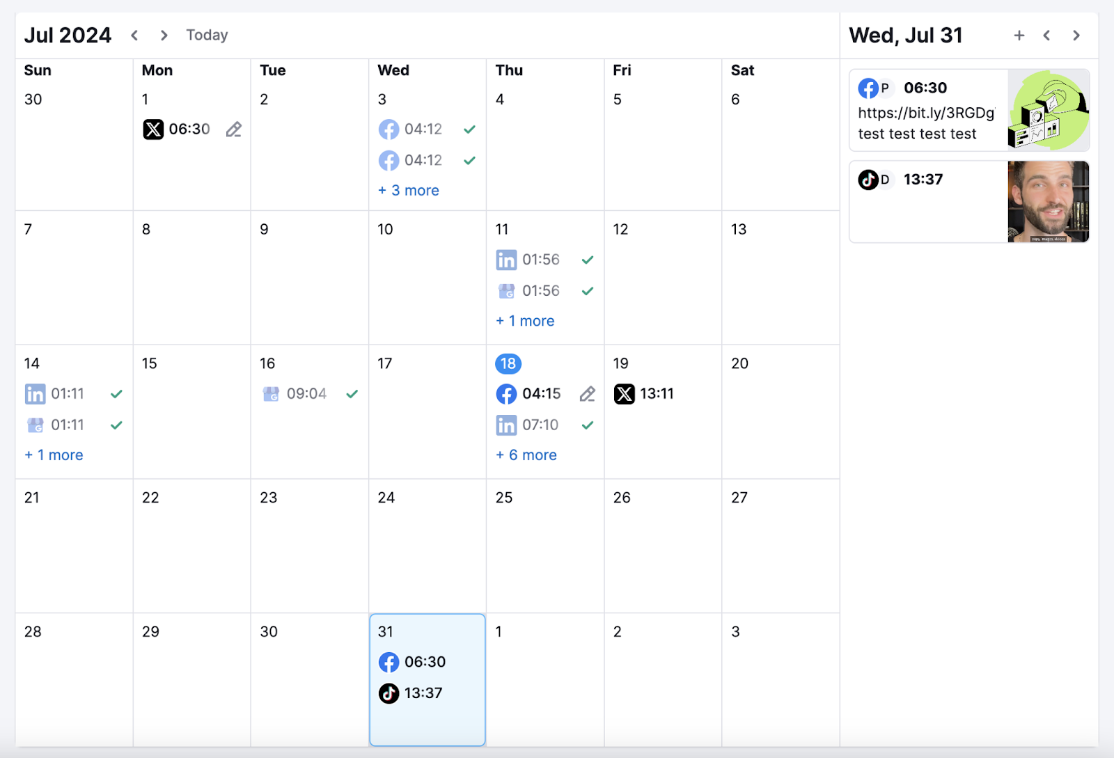 Social Poster calendar tool has posts schedule for Facebook and TikTok