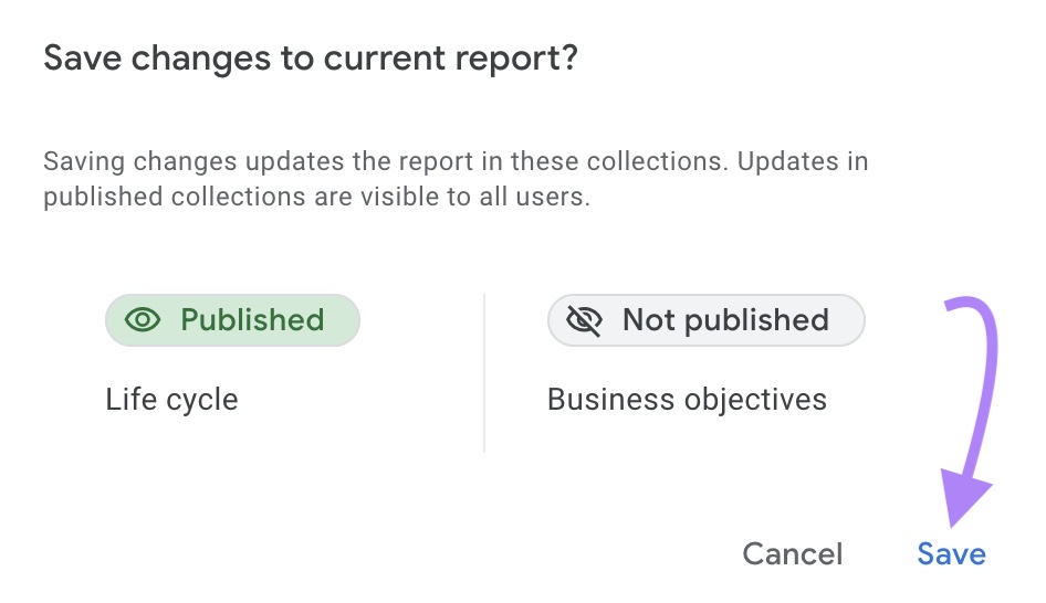 Window you see after clicking “Save changes to current report” with the "Save" button in the bottom-right corner clicked.