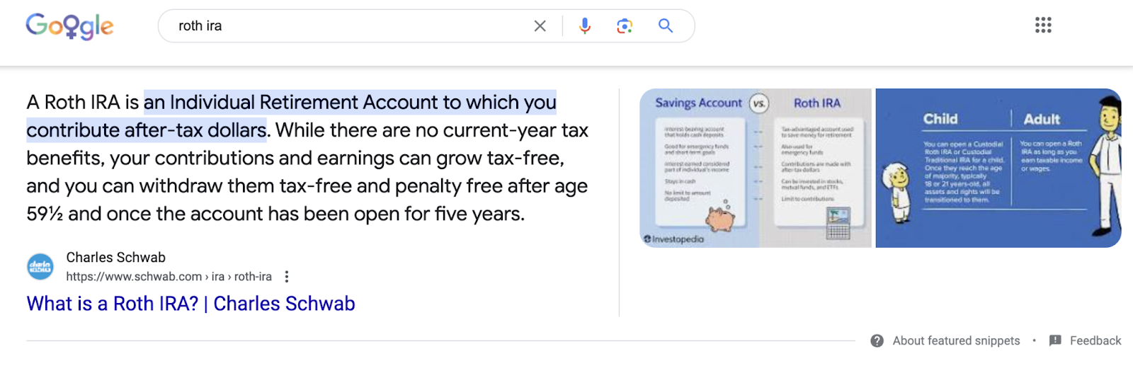 Charles Schwab’s landing page on IRAs on Google SERP