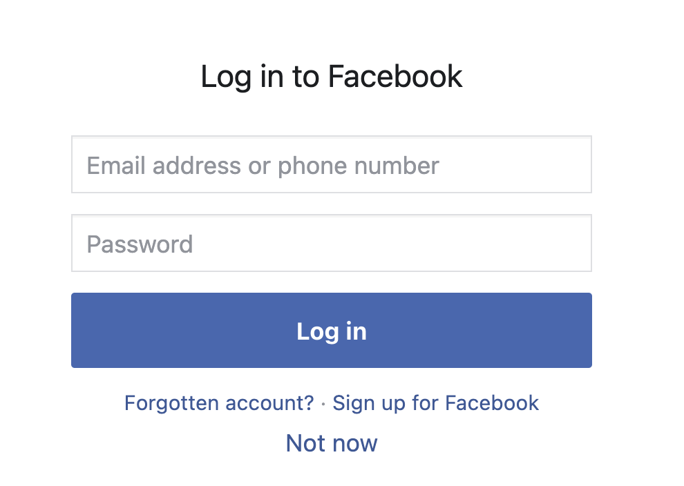 "Log in to Facebook" pop-up window