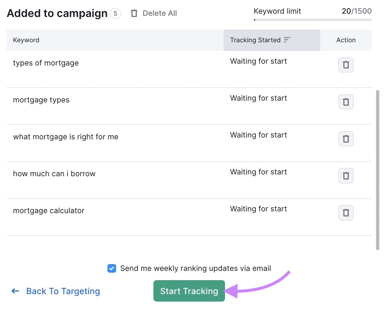 Final step in Position Tracking tool configuration