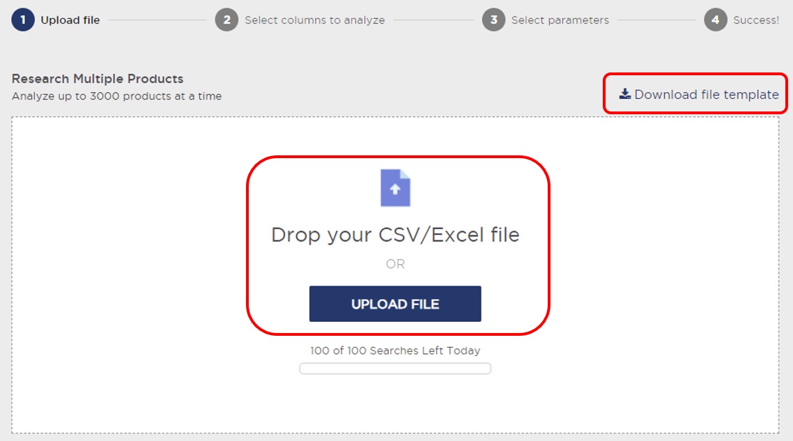 Where to add a CSV file in the ‘Multi Product Analysis’ feature of Product Research Pulse.