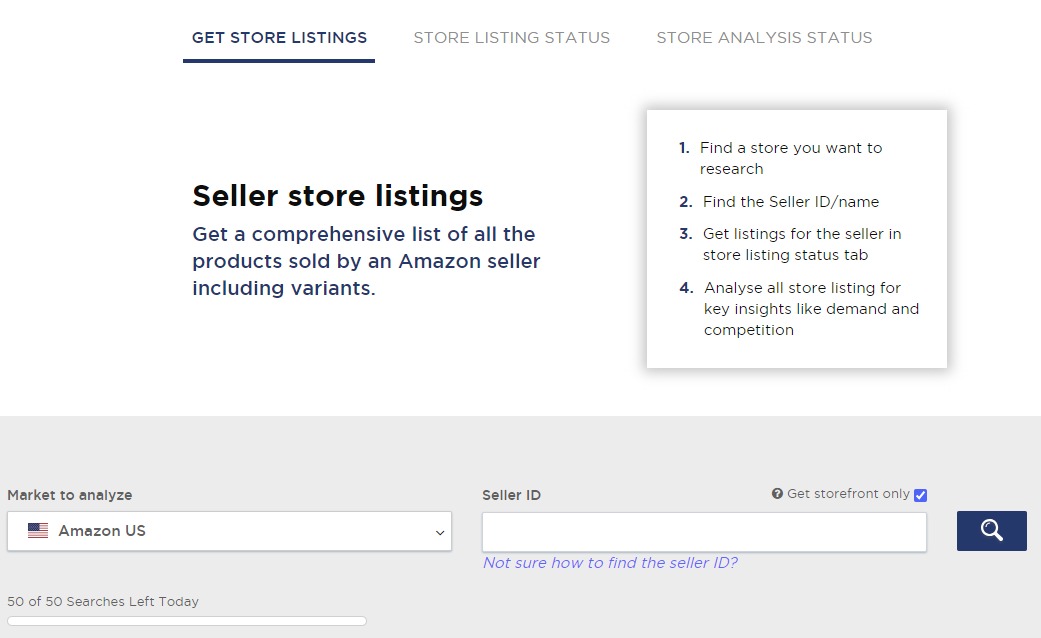 Searching for a store in the ‘Store Analysis’ feature of Product Research Pulse.