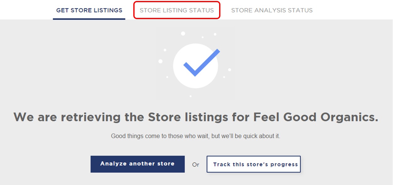 Where to find the status tab in the ‘Store Analysis’ feature of Product Research Pulse.